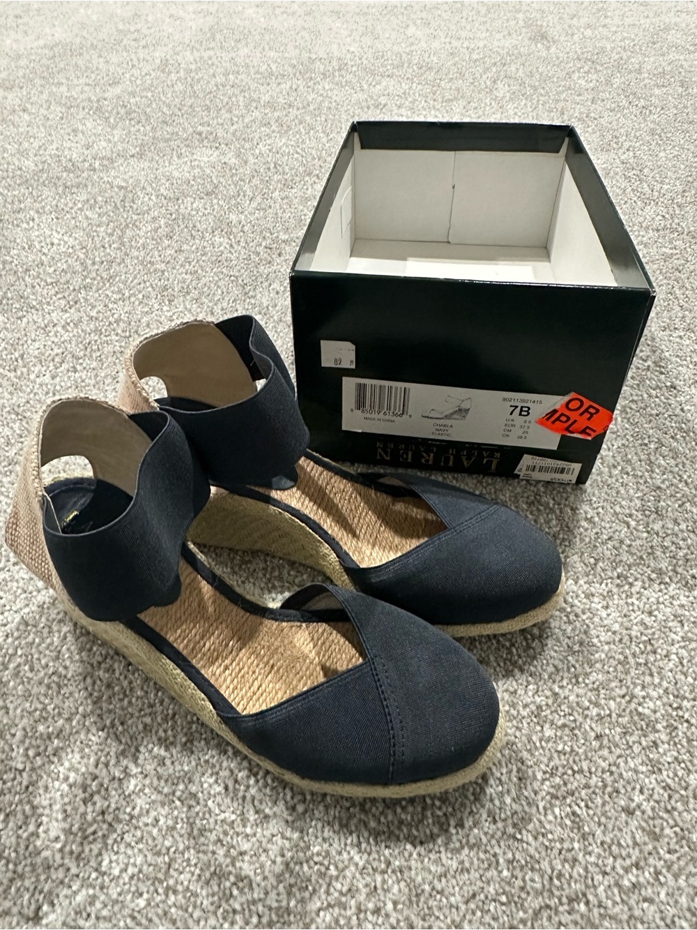 Lauren Ralph Lauren Black Espadrille Wedge Sandals with Tan Accent